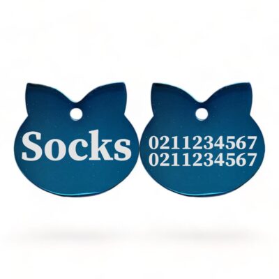 ⭐️Allpaws⭐️ - Name Front & 2 Numbers Back Cat Ears | Mirror Stainless | Cat ID Pet Tag - MidnightBlue