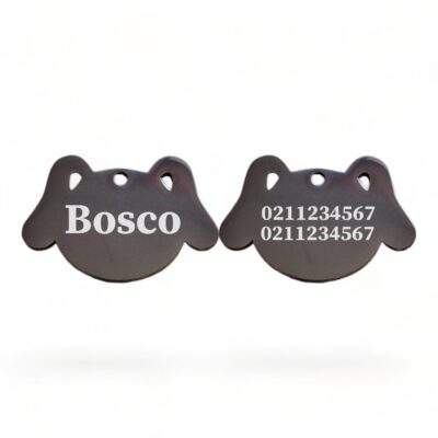 ⭐️Allpaws⭐️ - Name Front & 2 Numbers Back Dog | Mirror Stainless | Dog ID Pet Tag - Black
