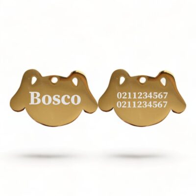 ⭐️Allpaws⭐️ - Name Front & 2 Numbers Back Dog | Mirror Stainless | Dog ID Pet Tag - Gold