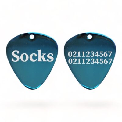 ⭐️Allpaws⭐️ - Name Front & 2 Numbers Back Guitar Pick | Mirror Stainless | Dog & Cat ID Pet Tag - MidnightBlue