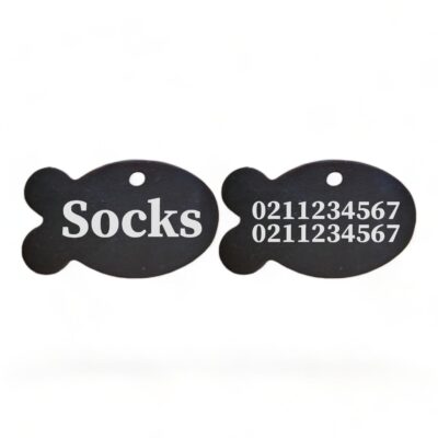 ⭐️Allpaws⭐️ - Name Front & 2 Numbers Back | Fish Aluminum | Cat, Kitten & Dog ID Pet Tag - Black