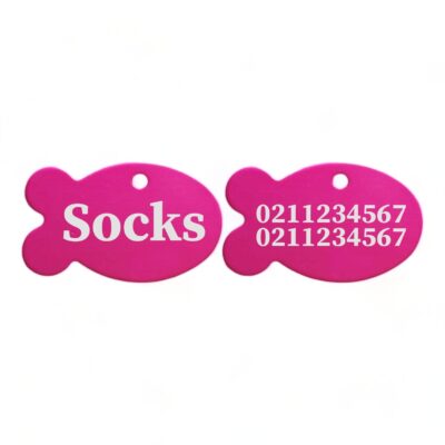⭐️Allpaws⭐️ - Name Front & 2 Numbers Back | Fish Aluminum | Cat, Kitten & Dog ID Pet Tag - DeepPink
