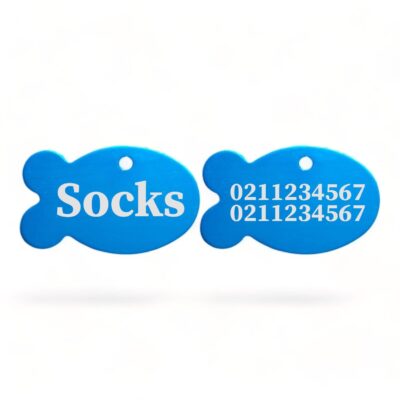 ⭐️Allpaws⭐️ - Name Front & 2 Numbers Back | Fish Aluminum | Cat, Kitten & Dog ID Pet Tag - DodgerBlue