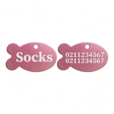 ⭐️Allpaws⭐️ - Name Front & 2 Numbers Back | Fish Aluminum | Cat, Kitten & Dog ID Pet Tag - LightPink