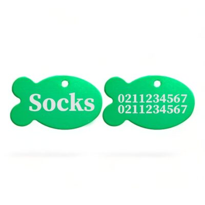 ⭐️Allpaws⭐️ - Name Front & 2 Numbers Back | Fish Aluminum | Cat, Kitten & Dog ID Pet Tag - MediumSpringGreen