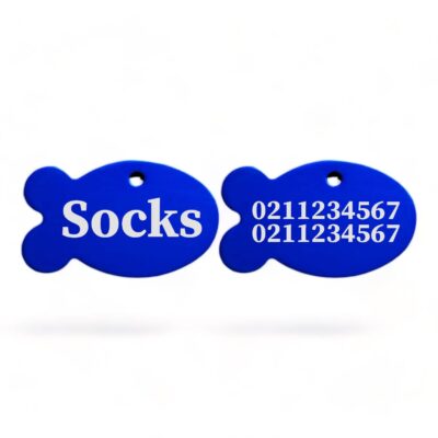 ⭐️Allpaws⭐️ - Name Front & 2 Numbers Back | Fish Aluminum | Cat, Kitten & Dog ID Pet Tag - RoyalBlue