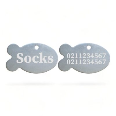 ⭐️Allpaws⭐️ - Name Front & 2 Numbers Back | Fish Aluminum | Cat, Kitten & Dog ID Pet Tag - Silver