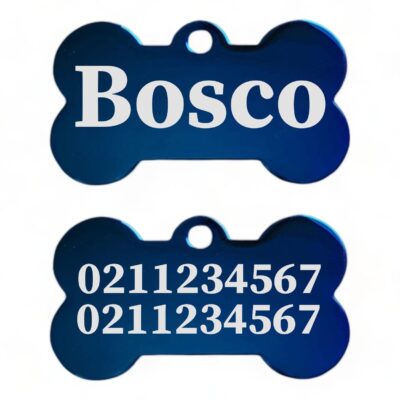 ⭐️Allpaws⭐️ - Name Front & 2 Numbers Back | Mirror Stainless | Bone Dog ID Pet Tag - MidnightBlue / Small