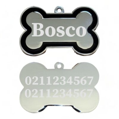 ⭐️Allpaws⭐️ - Name Front & 2 Numbers Back | Outline Bone | Dog ID Pet Tag - Black