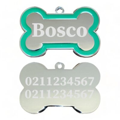⭐️Allpaws⭐️ - Name Front & 2 Numbers Back | Outline Bone | Dog ID Pet Tag - Green
