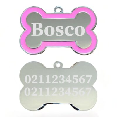 ⭐️Allpaws⭐️ - Name Front & 2 Numbers Back | Outline Bone | Dog ID Pet Tag - HotPink