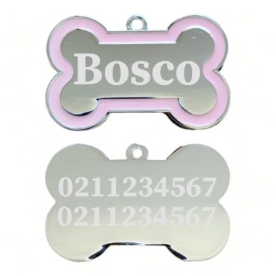 ⭐️Allpaws⭐️ - Name Front & 2 Numbers Back | Outline Bone | Dog ID Pet Tag - LightPink