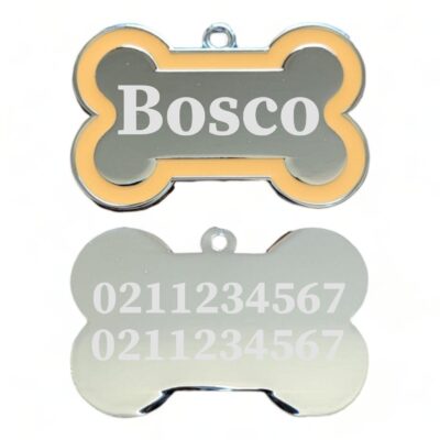 ⭐️Allpaws⭐️ - Name Front & 2 Numbers Back | Outline Bone | Dog ID Pet Tag - Orange