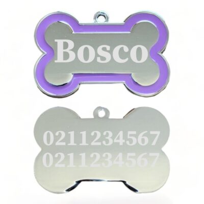 ⭐️Allpaws⭐️ - Name Front & 2 Numbers Back | Outline Bone | Dog ID Pet Tag - Purple