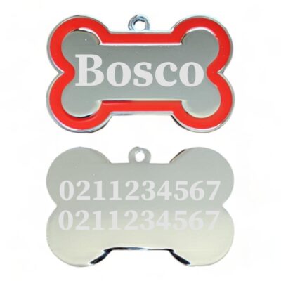 ⭐️Allpaws⭐️ - Name Front & 2 Numbers Back | Outline Bone | Dog ID Pet Tag - Red