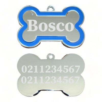 ⭐️Allpaws⭐️ - Name Front & 2 Numbers Back | Outline Bone | Dog ID Pet Tag - RoyalBlue