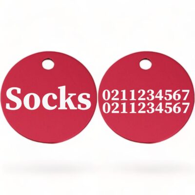 ⭐️Allpaws⭐️ - Name Front & 2 Numbers Back | Round Aluminium | Cat & Kitten ID Pet Tag - DeepPink