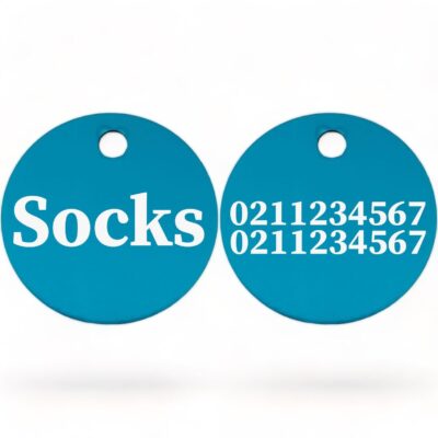 ⭐️Allpaws⭐️ - Name Front & 2 Numbers Back | Round Aluminium | Cat & Kitten ID Pet Tag - DodgerBlue
