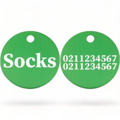 ⭐️Allpaws⭐️ - Name Front & 2 Numbers Back | Round Aluminium | Cat & Kitten ID Pet Tag - MediumSpringGreen