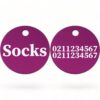 ⭐️Allpaws⭐️ - Name Front & 2 Numbers Back | Round Aluminium | Cat & Kitten ID Pet Tag - Purple