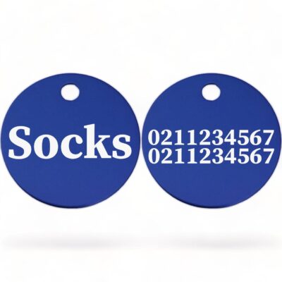 ⭐️Allpaws⭐️ - Name Front & 2 Numbers Back | Round Aluminium | Cat & Kitten ID Pet Tag - RoyalBlue
