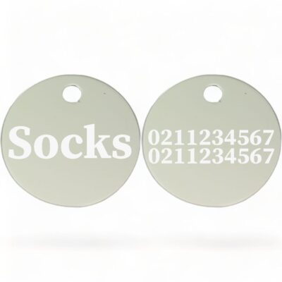 ⭐️Allpaws⭐️ - Name Front & 2 Numbers Back | Round Aluminium | Cat & Kitten ID Pet Tag - Silver
