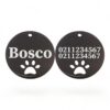 ⭐️Allpaws⭐️ - Name Front & 2 Numbers Back Round Paw Print | Mirror Stainless | Cat & Dog ID Pet Tag - Black / Large (Dog)