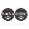 ⭐️Allpaws⭐️ - Name Front & 2 Numbers Back Round Paw Print | Mirror Stainless | Cat & Dog ID Pet Tag - Black / Small (Cat)