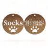 ⭐️Allpaws⭐️ - Name Front & 2 Numbers Back Round Paw Print | Mirror Stainless | Cat & Dog ID Pet Tag - BurlyWood / Small (Cat)