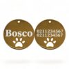 ⭐️Allpaws⭐️ - Name Front & 2 Numbers Back Round Paw Print | Mirror Stainless | Cat & Dog ID Pet Tag - Gold / Large (Dog)