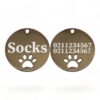 ⭐️Allpaws⭐️ - Name Front & 2 Numbers Back Round Paw Print | Mirror Stainless | Cat & Dog ID Pet Tag - Silver / Small (Cat)