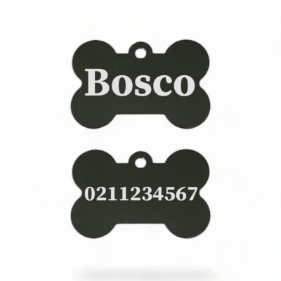 ⭐️Allpaws⭐️ - Name Front & Number Back | Bone Aluminium | Dog ID Pet Tag - Black
