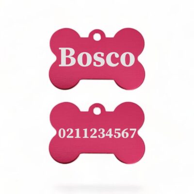 ⭐️Allpaws⭐️ - Name Front & Number Back | Bone Aluminium | Dog ID Pet Tag - DeepPink