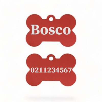 ⭐️Allpaws⭐️ - Name Front & Number Back | Bone Aluminium | Dog ID Pet Tag - Firebrick