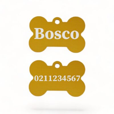 ⭐️Allpaws⭐️ - Name Front & Number Back | Bone Aluminium | Dog ID Pet Tag - Gold