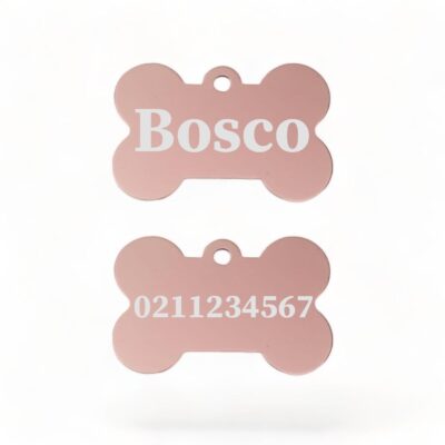 ⭐️Allpaws⭐️ - Name Front & Number Back | Bone Aluminium | Dog ID Pet Tag - LightPink