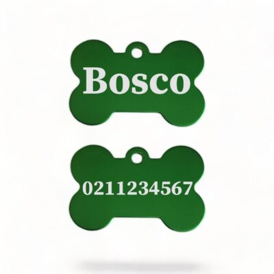 ⭐️Allpaws⭐️ - Name Front & Number Back | Bone Aluminium | Dog ID Pet Tag - MediumSpringGreen