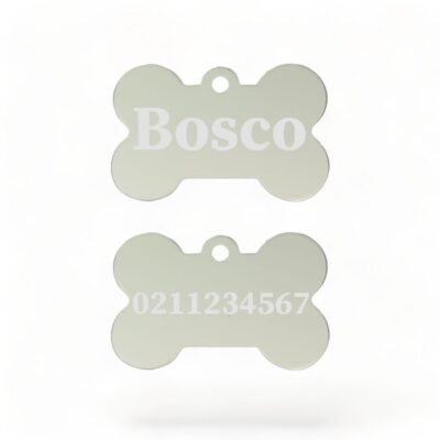 ⭐️Allpaws⭐️ - Name Front & Number Back | Bone Aluminium | Dog ID Pet Tag - Silver