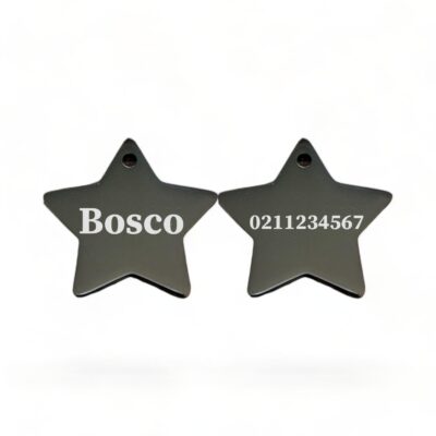 ⭐️Allpaws⭐️ - Name Front & Number Back | Mirror Stainless | Star Dog & Cat ID Pet Tag - Black / Dog (Large)