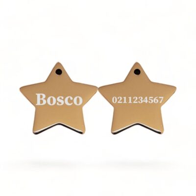 ⭐️Allpaws⭐️ - Name Front & Number Back | Mirror Stainless | Star Dog & Cat ID Pet Tag - BurlyWood / Dog (Large)