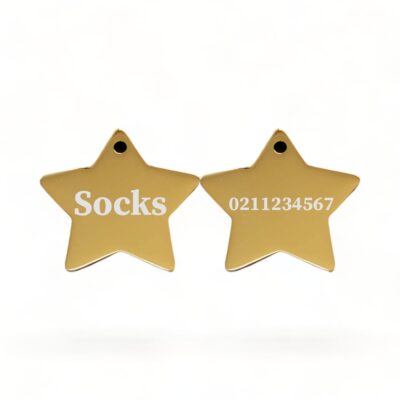 ⭐️Allpaws⭐️ - Name Front & Number Back | Mirror Stainless | Star Dog & Cat ID Pet Tag - Gold / Cat (Small)