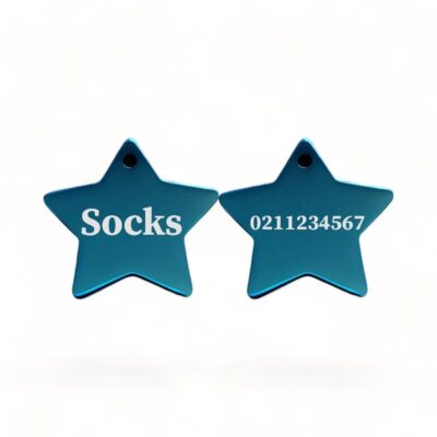 ⭐️Allpaws⭐️ - Name Front & Number Back | Mirror Stainless | Star Dog & Cat ID Pet Tag - MidnightBlue / Cat (Small)