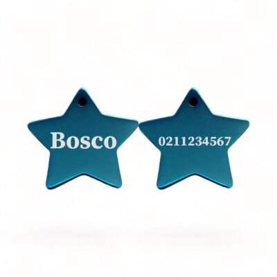 ⭐️Allpaws⭐️ - Name Front & Number Back | Mirror Stainless | Star Dog & Cat ID Pet Tag - MidnightBlue / Dog (Large)
