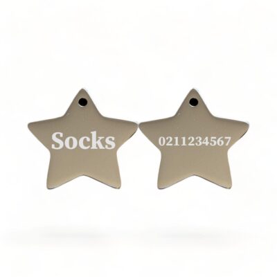⭐️Allpaws⭐️ - Name Front & Number Back | Mirror Stainless | Star Dog & Cat ID Pet Tag - Silver / Cat (Small)