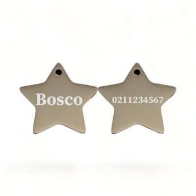 ⭐️Allpaws⭐️ - Name Front & Number Back | Mirror Stainless | Star Dog & Cat ID Pet Tag - Silver / Dog (Large)