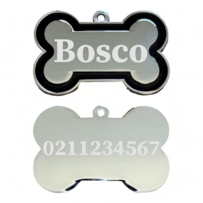 ⭐️Allpaws⭐️ - Name Front & Number Back | Outline Bone | Dog ID Pet Tag - Black