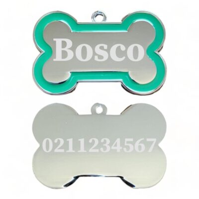 ⭐️Allpaws⭐️ - Name Front & Number Back | Outline Bone | Dog ID Pet Tag - Green