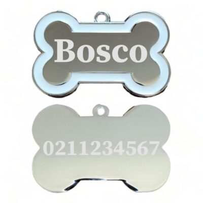 ⭐️Allpaws⭐️ - Name Front & Number Back | Outline Bone | Dog ID Pet Tag - White