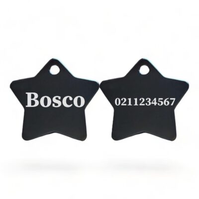 ⭐️Allpaws⭐️ - Name Front & Number Back | Star Aluminum | Cat, Kitten & Dog ID Pet Tag - Black / Dog (Large)