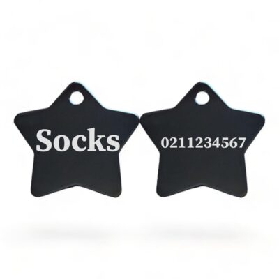 ⭐️Allpaws⭐️ - Name Front & Number Back | Star Aluminum | Cat, Kitten & Dog ID Pet Tag - Black / Small (Cat)